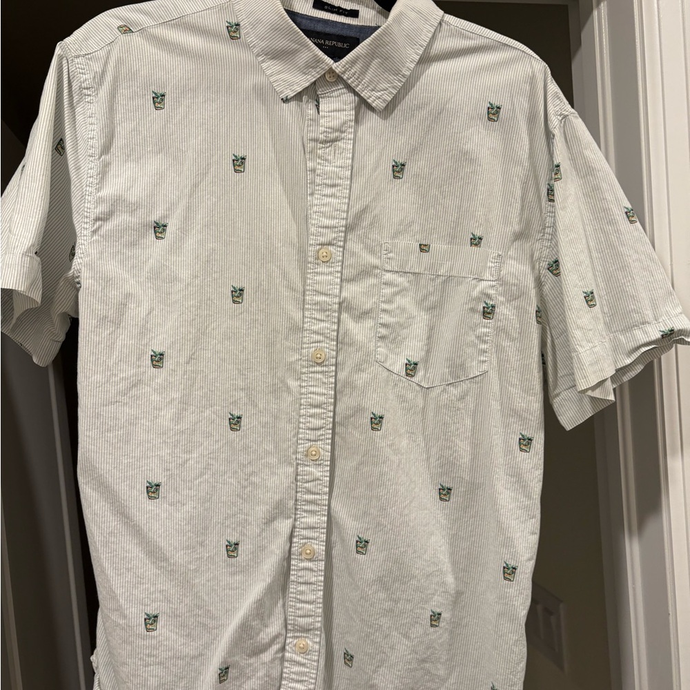 Banana Republic White Shirt with Green Pattern